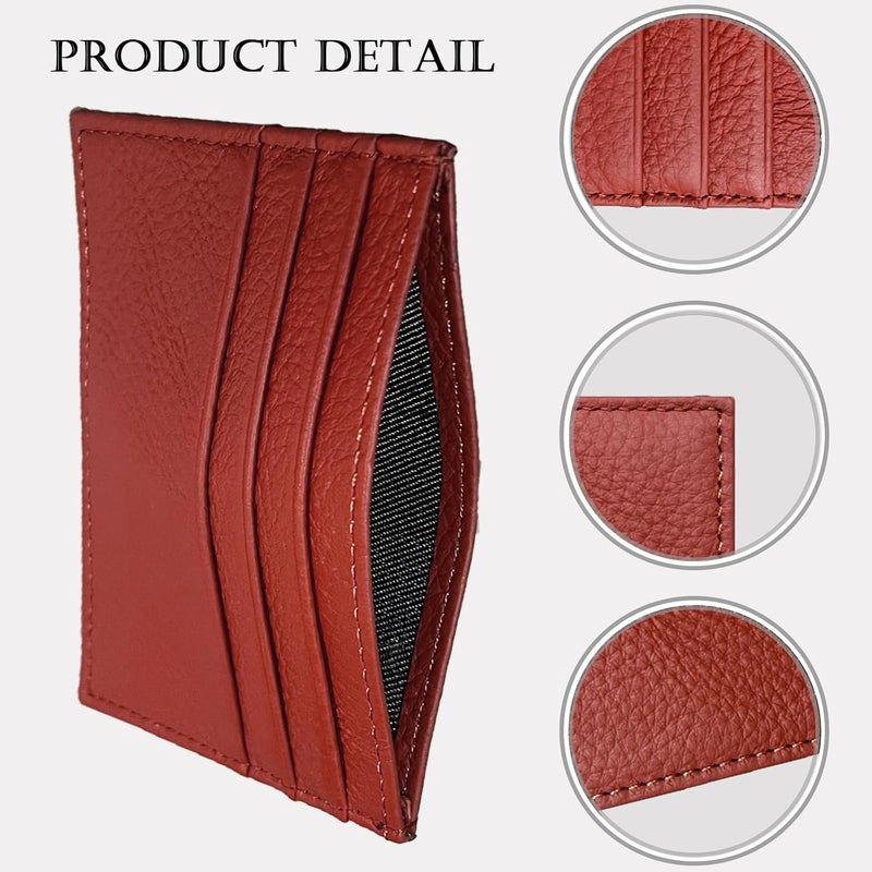 WOXVM Credit Card Holder Wallet RFID Blocking Slim Credit Card Cases Holder Premium Leather Minimalist Front Pocket Small Wallet with 6 Card Slots and 1 Pockets for Men Women (Red) - Image 3